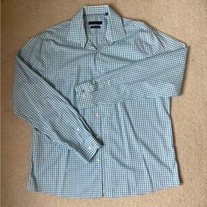 Tommy Hilfiger Blue and White Plaid Button Down Long Sleeve Shirt, Men’s size XL